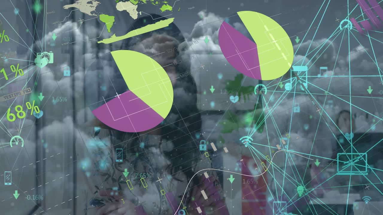 사무실에서 다양한 비즈니스 사람들에 대한 데이터 처리의 애니메이션