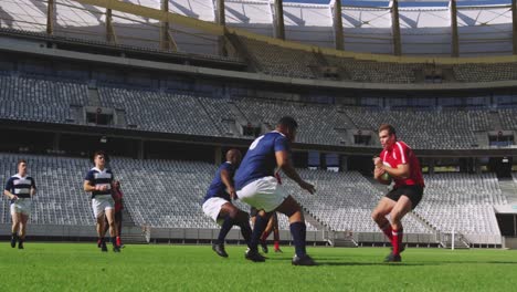 rugby players playing rugby match in stadium 4k