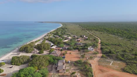 Aerial-panoramic-view-of-Eco-del-Mar-at-sunrise,-Pedernales-in-Dominican-Republic