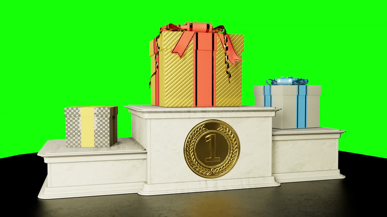 winners award pedestal with giftboxes on chroma key screen, isolated