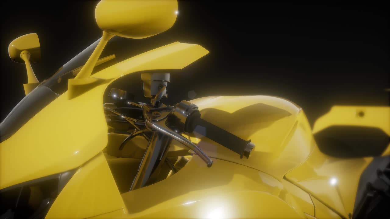 밝은 조명을 가진 어두운 스튜디오에서 스포츠 오토바이