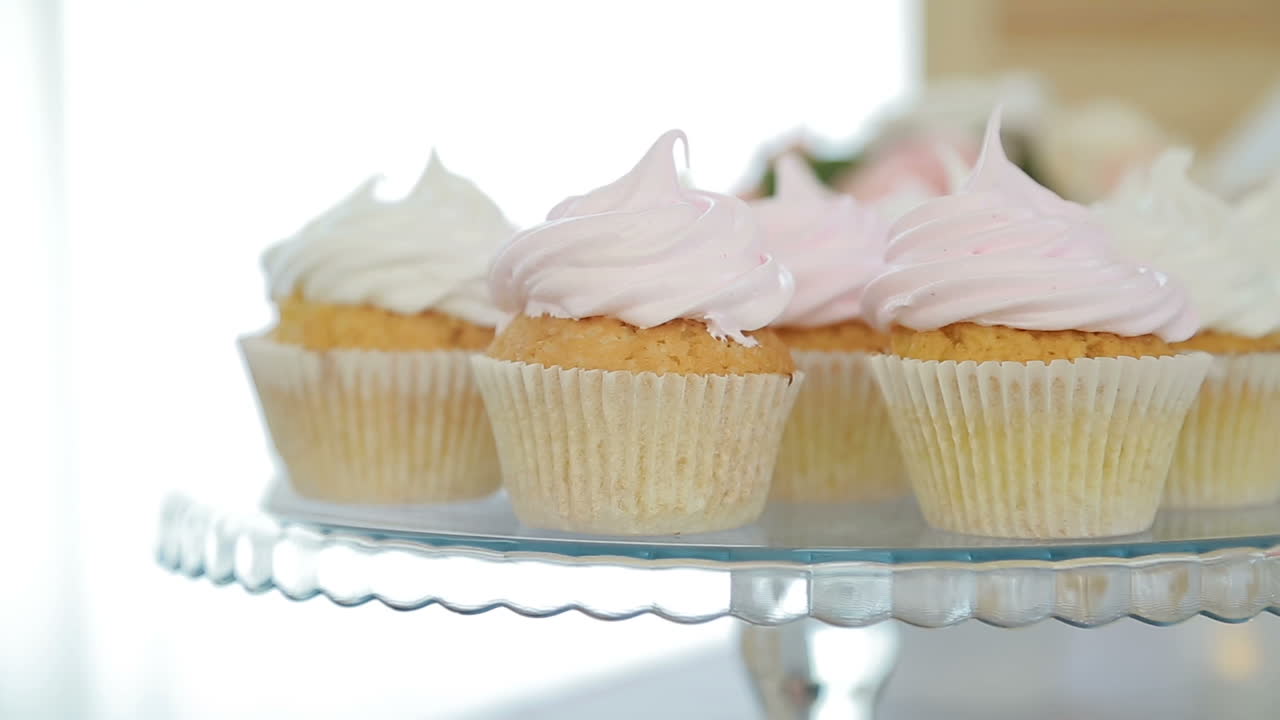 Dessert Table At Party. Table with sweets prepared for party