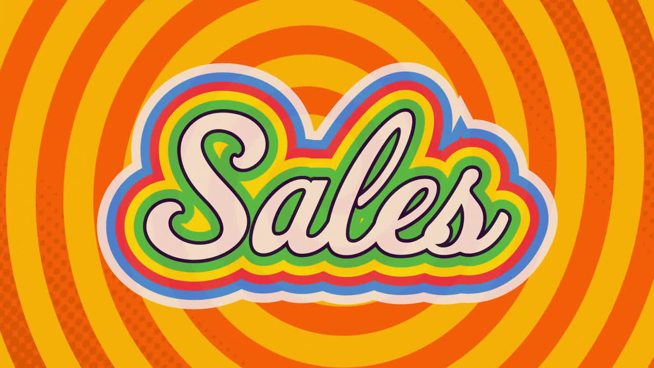 animación del texto de ventas sobre formas naranjas en movimiento