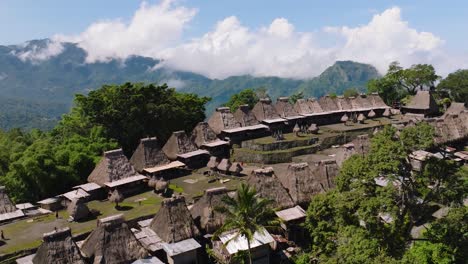 aerial shot of the bena traditional villange at flores island, indonesia