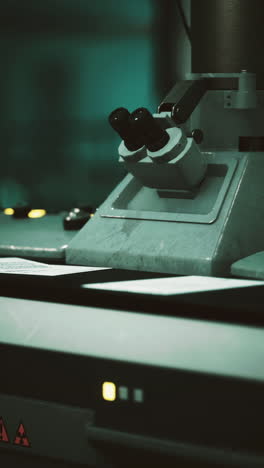 primer plano de un microscopio en un laboratorio