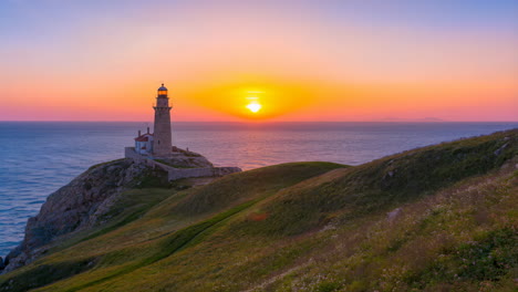 lighthouse at sunset on a coastal cliff
