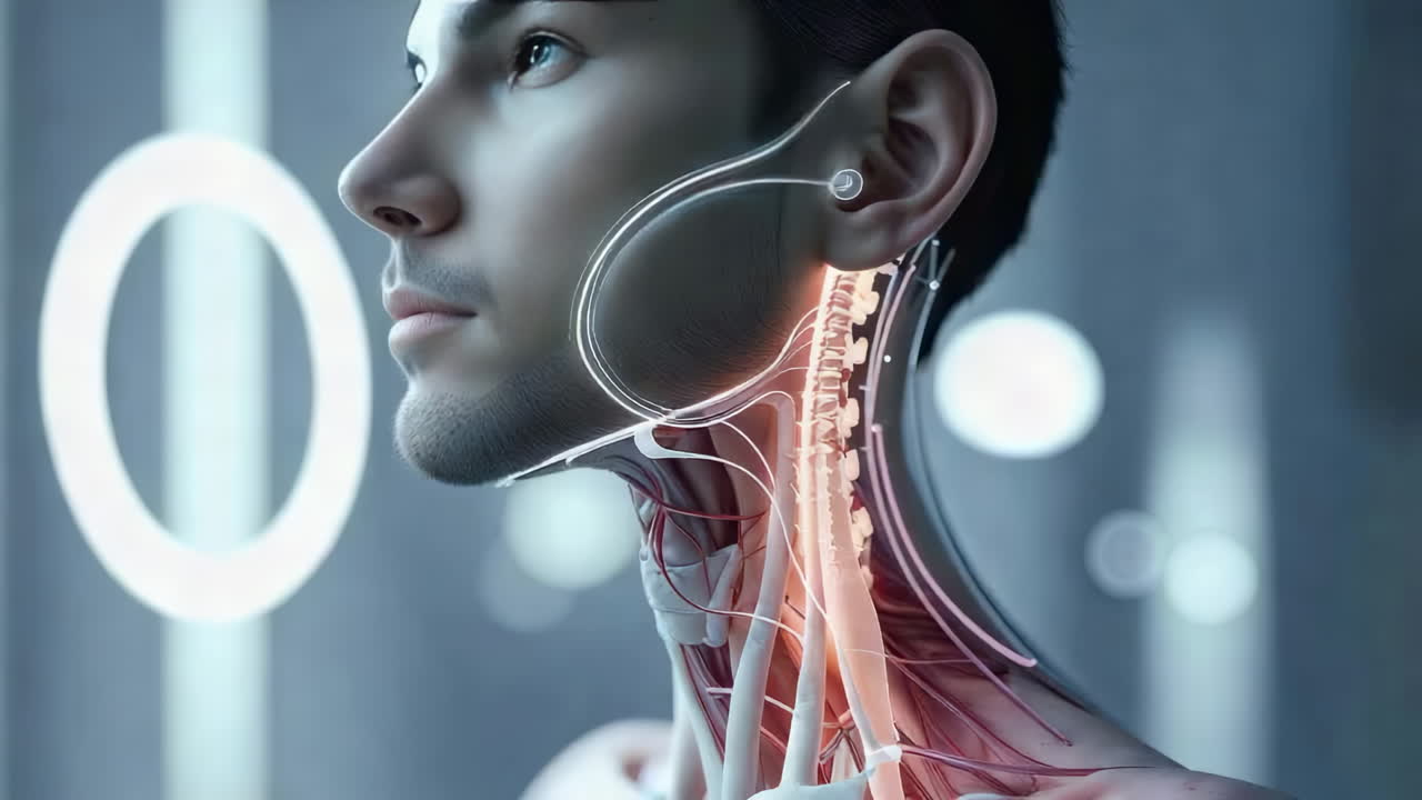 Futuristic Human Anatomy with Neural Network and Skeletal System Highlight