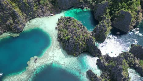 Aerial-Panorama-Above-Coron-Twin-Lagoon-on-Sunny-Day