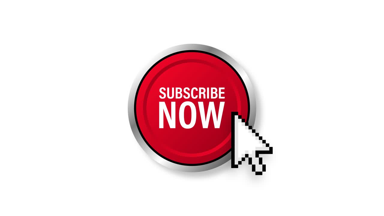 Red rounded subscribe button on white background. Motion graphics.