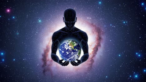 human holding earth in space