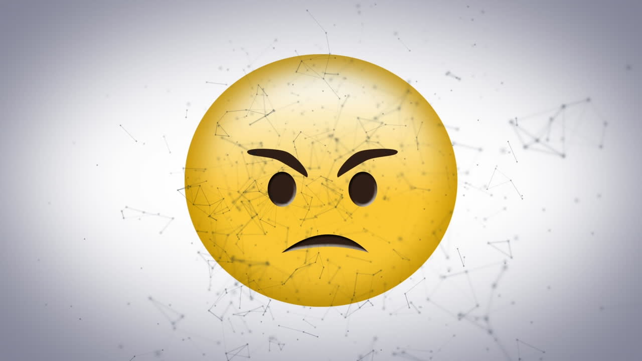 Animace naštvané ikony emoji nad sítí propojení