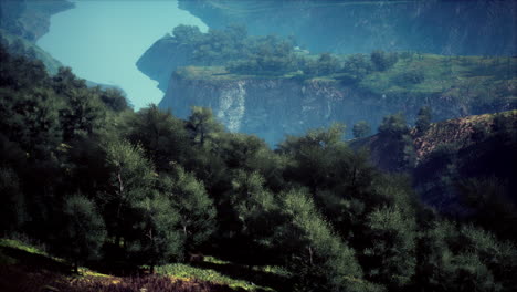 scenic countryside landscape with green summer mountain valley and forests