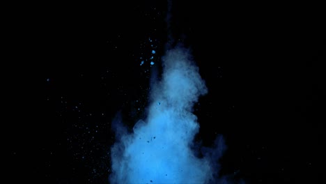 slow motion blue powder blast and explosion from bottom isolated on black background for vfx, 4k video element