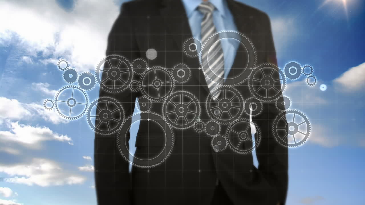 터치 스크린을 누르는 사업가