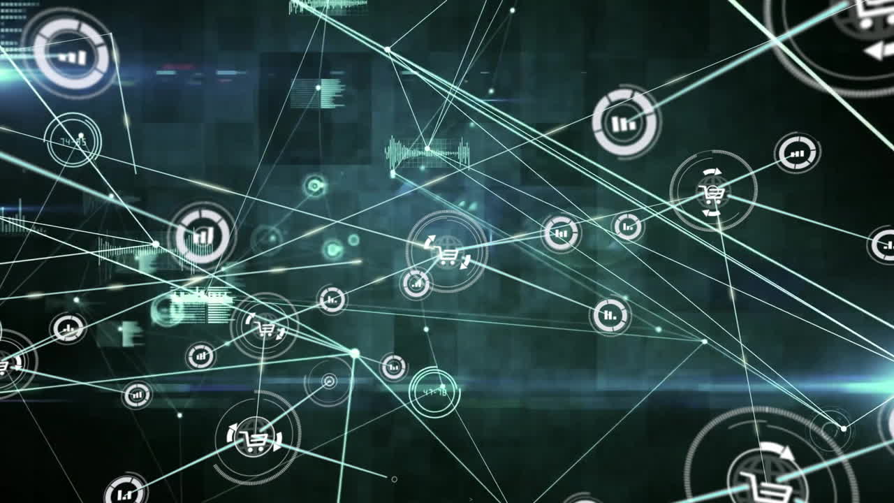 red de conexiones y animación de procesamiento de datos sobre un fondo abstracto