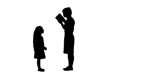 silhouette happy mother and daughter giving and receiving gift box track matte