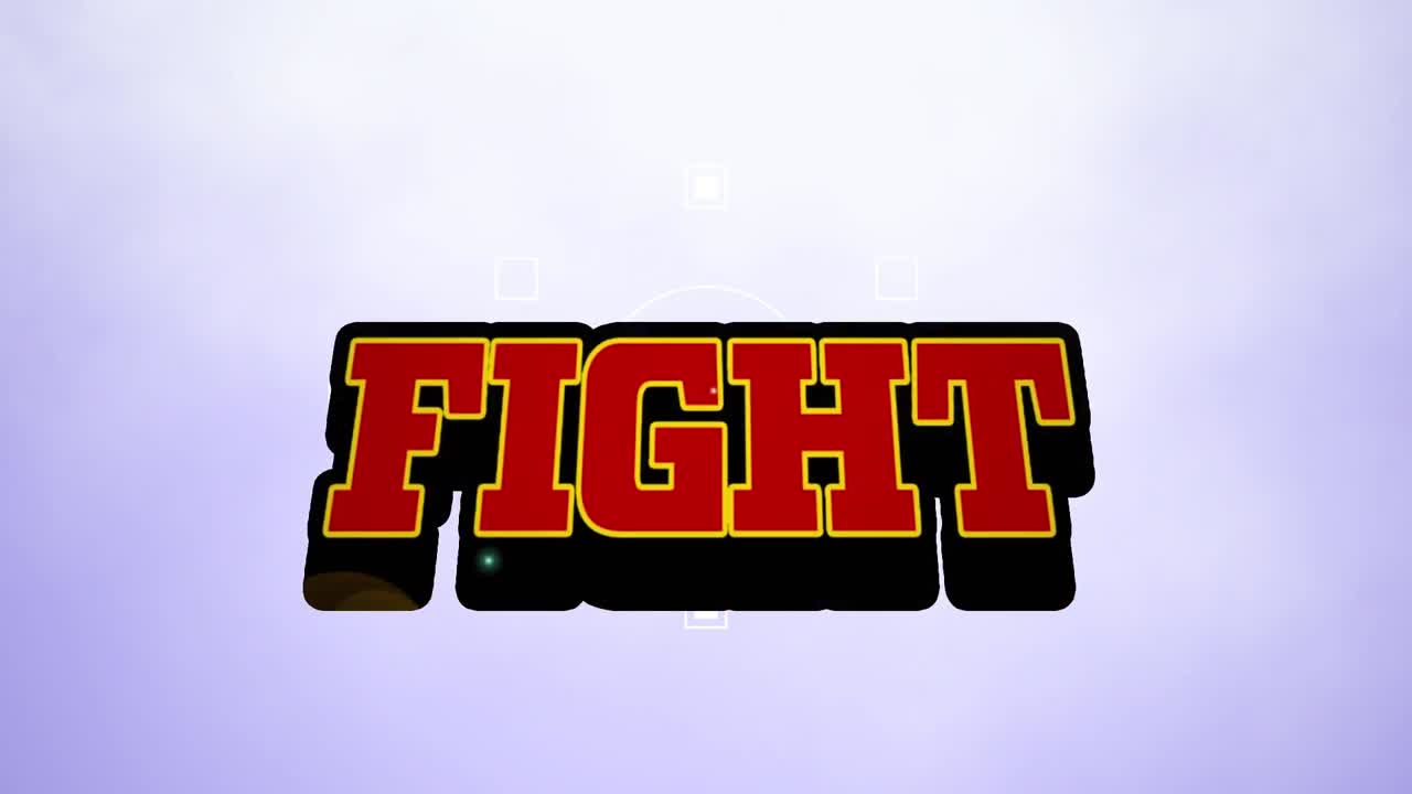 animación de lucha de texto rojo, sobre explosión, en fondo lila