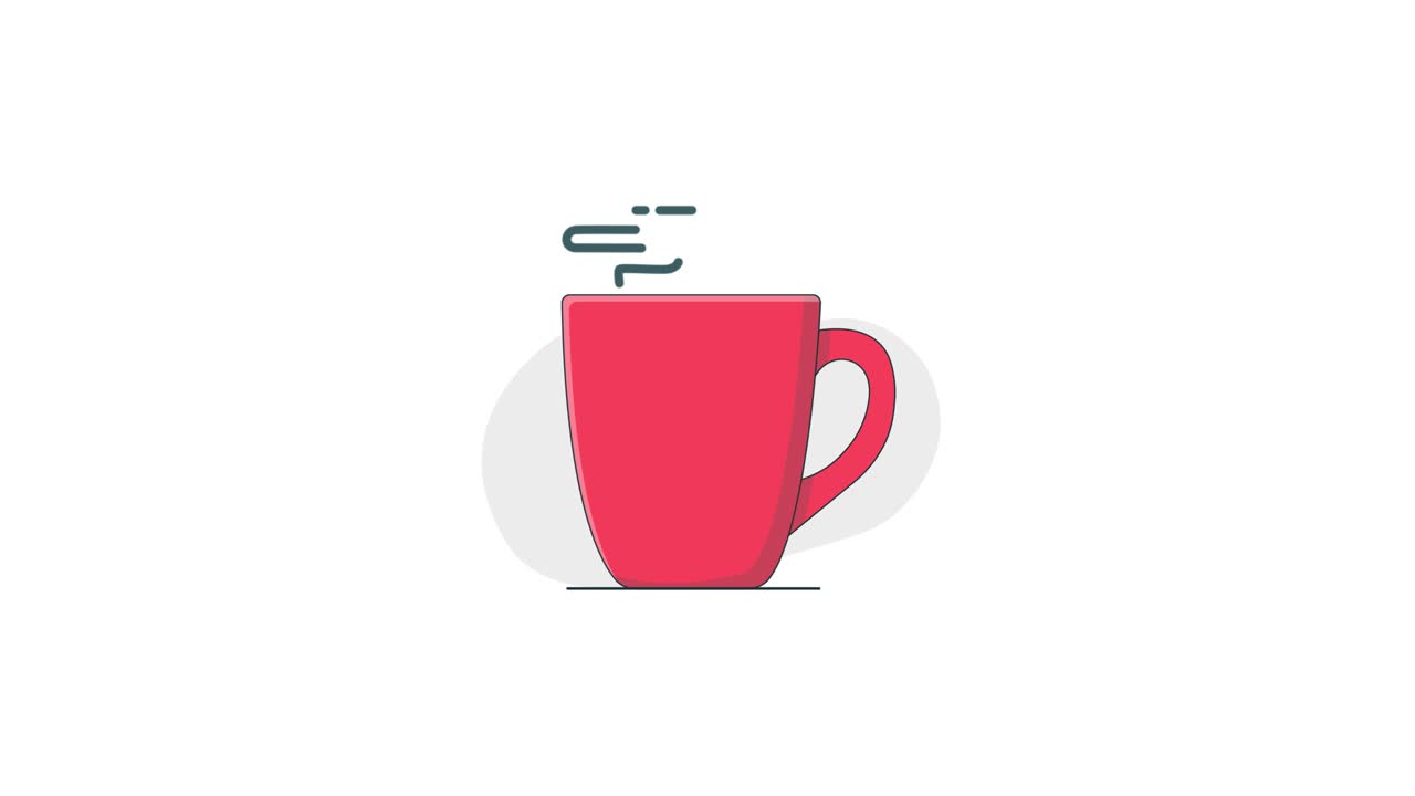 Tazza rossa animata con vapore che sale su sfondo bianco
