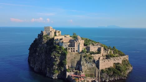 Drone-footage-of-castle-aragonese-in-ischia,-italy