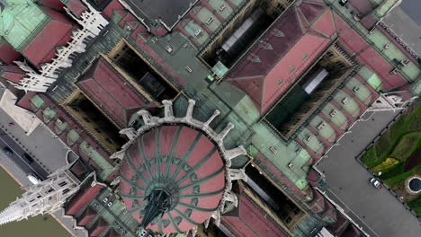 top view parliament building in budapest, drone view