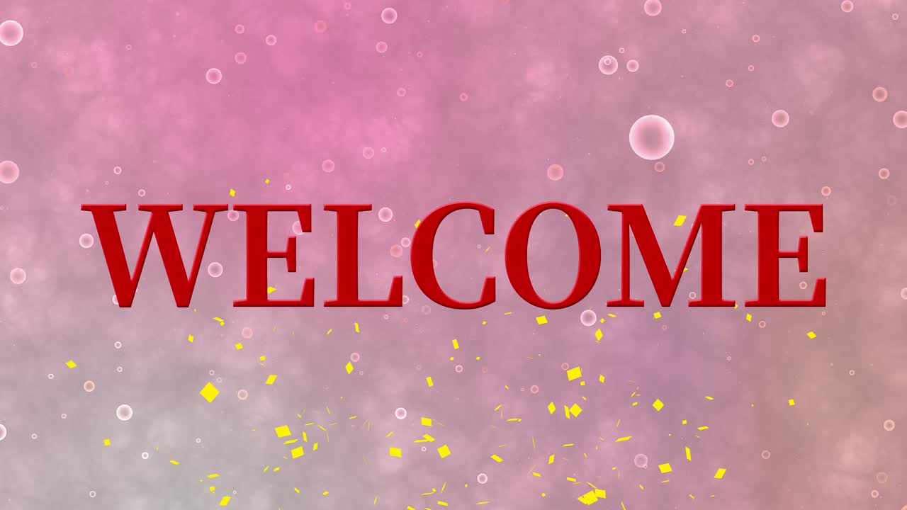 Animazione testuale del messaggio "WELCOME" in motion graphics