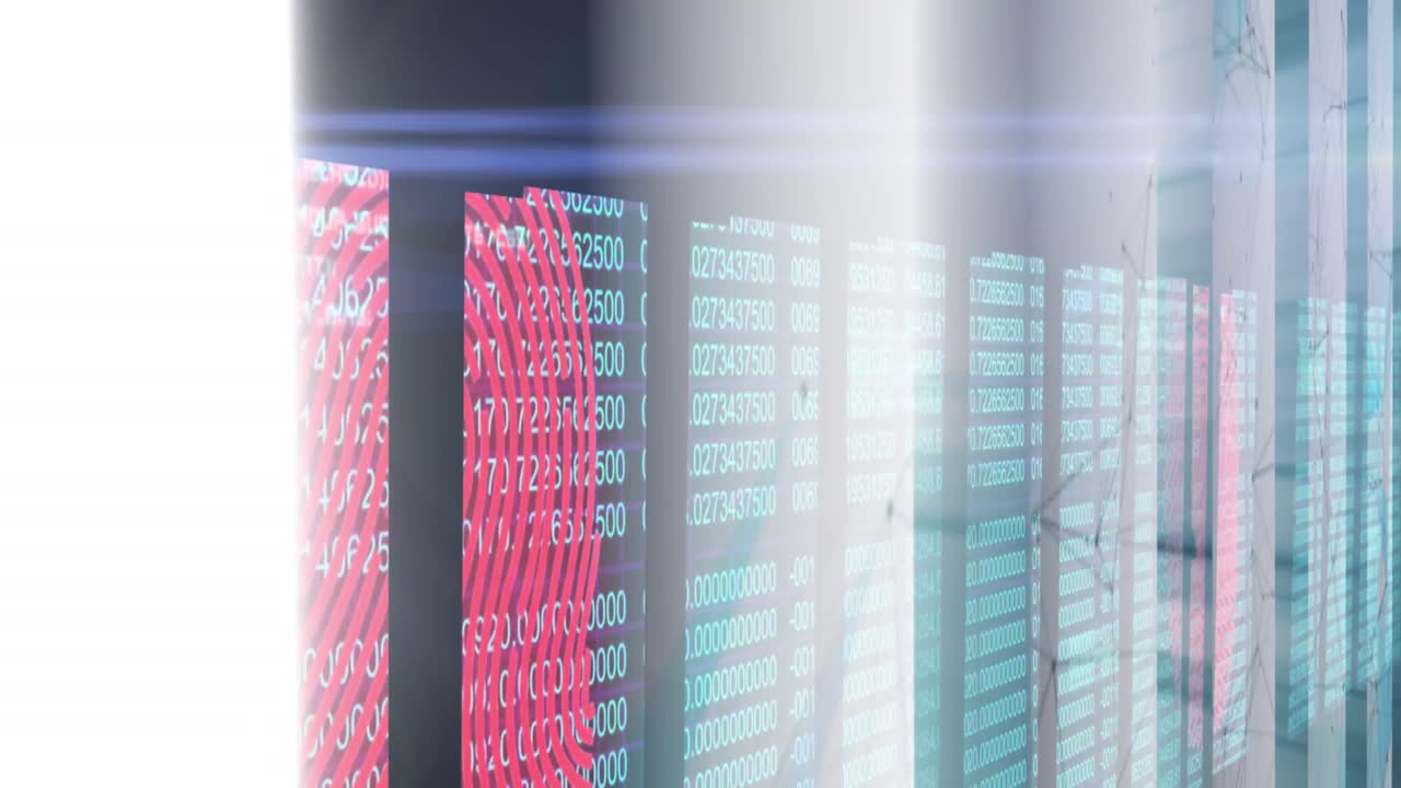 Animation of moving shapes and data processing on white background