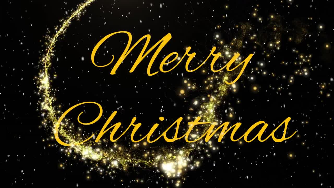 메리 크리스마스 텍스트 위에 내리는 눈의 애니메이션