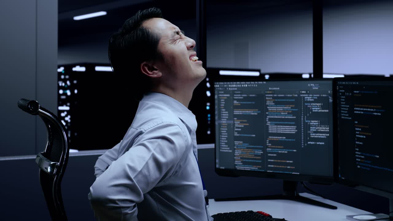 programador cansado experimentando dolor de espalda