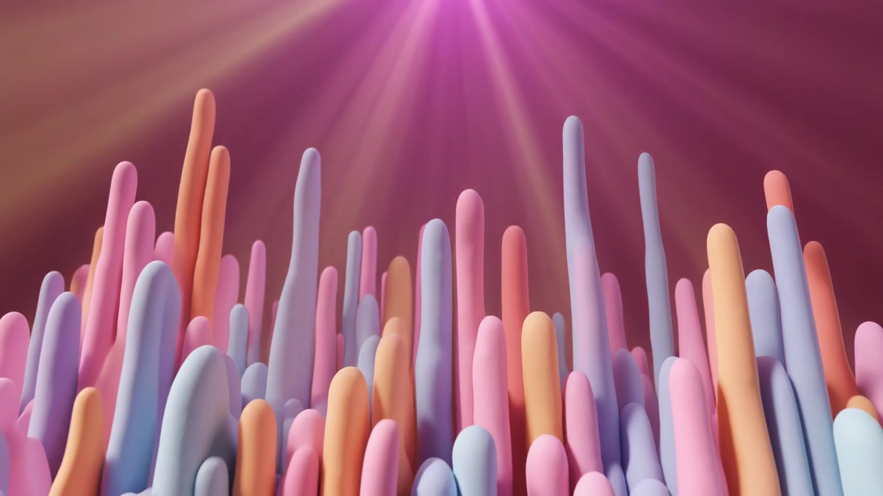 Abstrakte 3D-Animation von aufsteigenden pastellfarbenen Zylindern