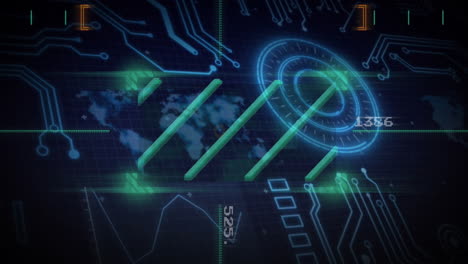 Animation-of-scope-and-data-processing-over-computer-circuit-board