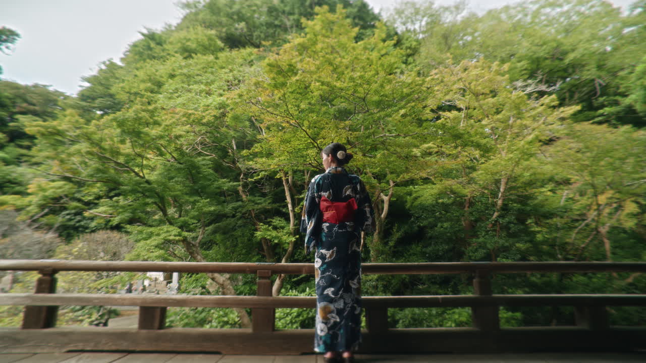 Woman in Kimono Surrounded by Nature