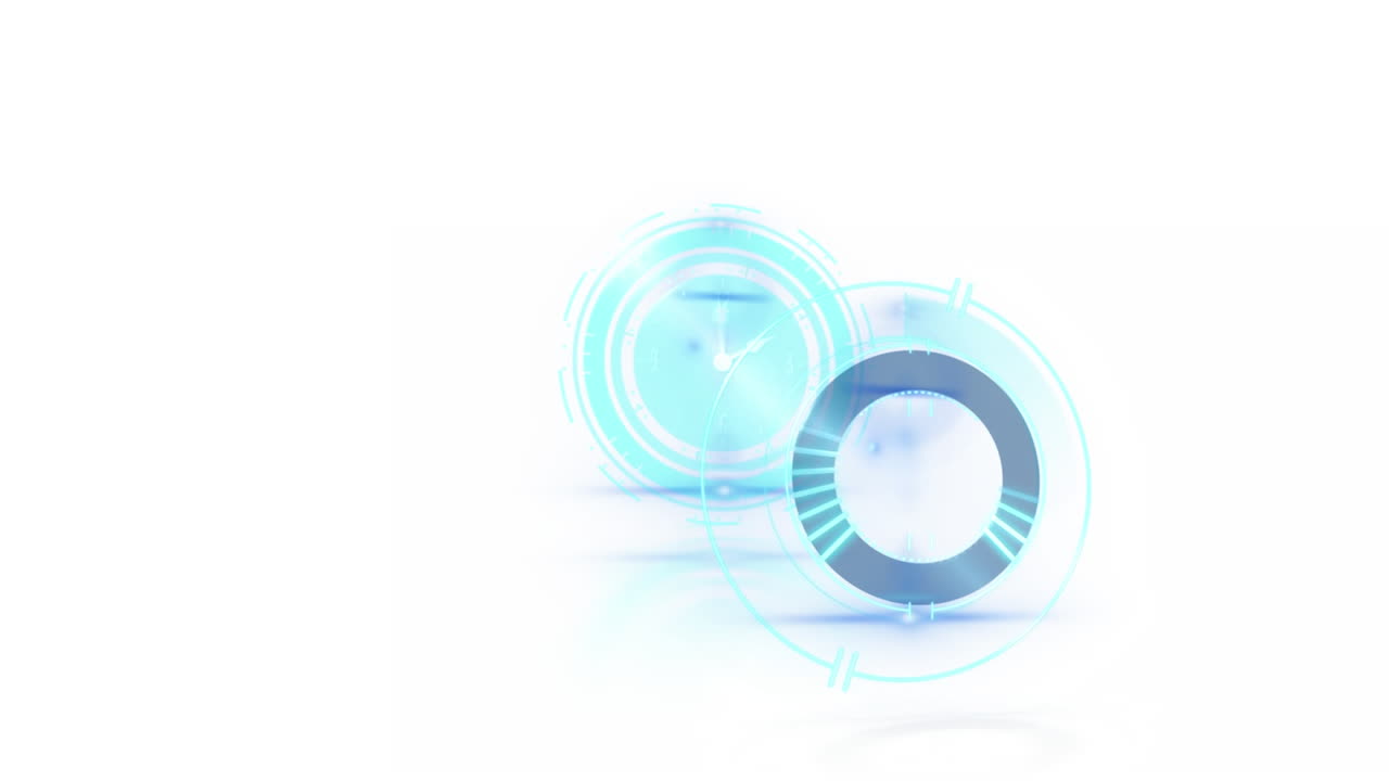 Animation of clock moving fast and scope scanning on white background