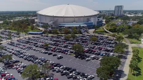 4K-Aerial-Drone-Video-of-Tropicana-Field-and-Full-Parking-Lots-in-Downtown-St