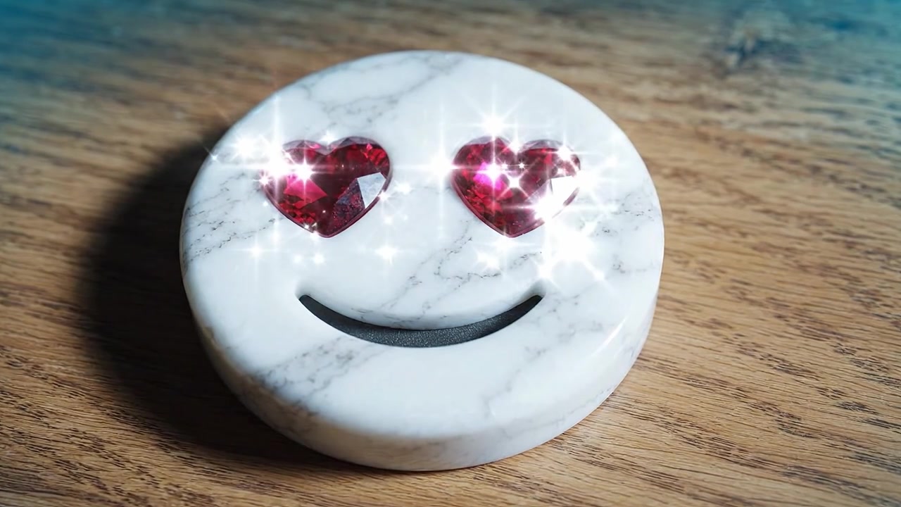 A Charming Smiley with Heart-Shaped Gems: Captivating Marble Design Radiating Joy and Fun in a Simple Yet Playful Accessory Enhancing Any Space with Warmth