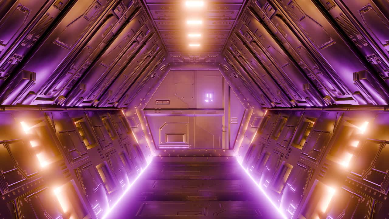 A futuristic spacecraft door with neon lights, animation loop
