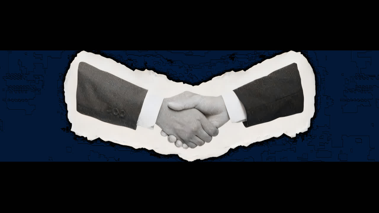 Business agreement through handshake animation isolated asset, transparent 4K video, alpha channel