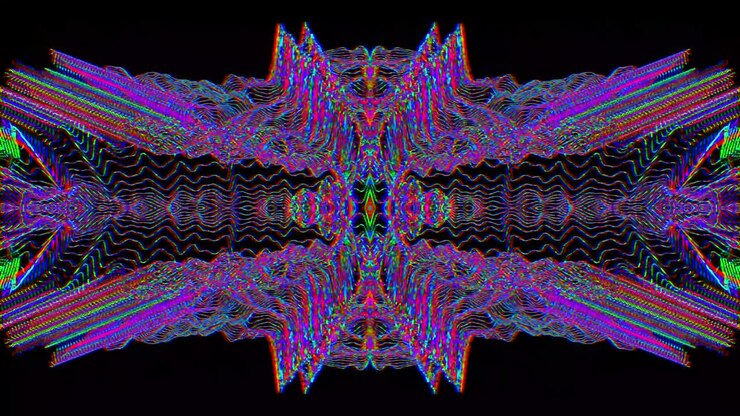 Sfondo olografico astratto con effetto TV disturbata e fughe di luce.