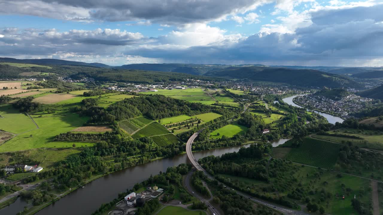 Beautifull hilly landscape around the Geisberg near Schoden in the Saarburg-Kell municipality in the Trier-Saarburg district.