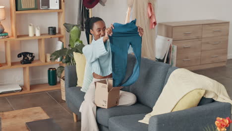 ecommerce, delivery and box with black woman
