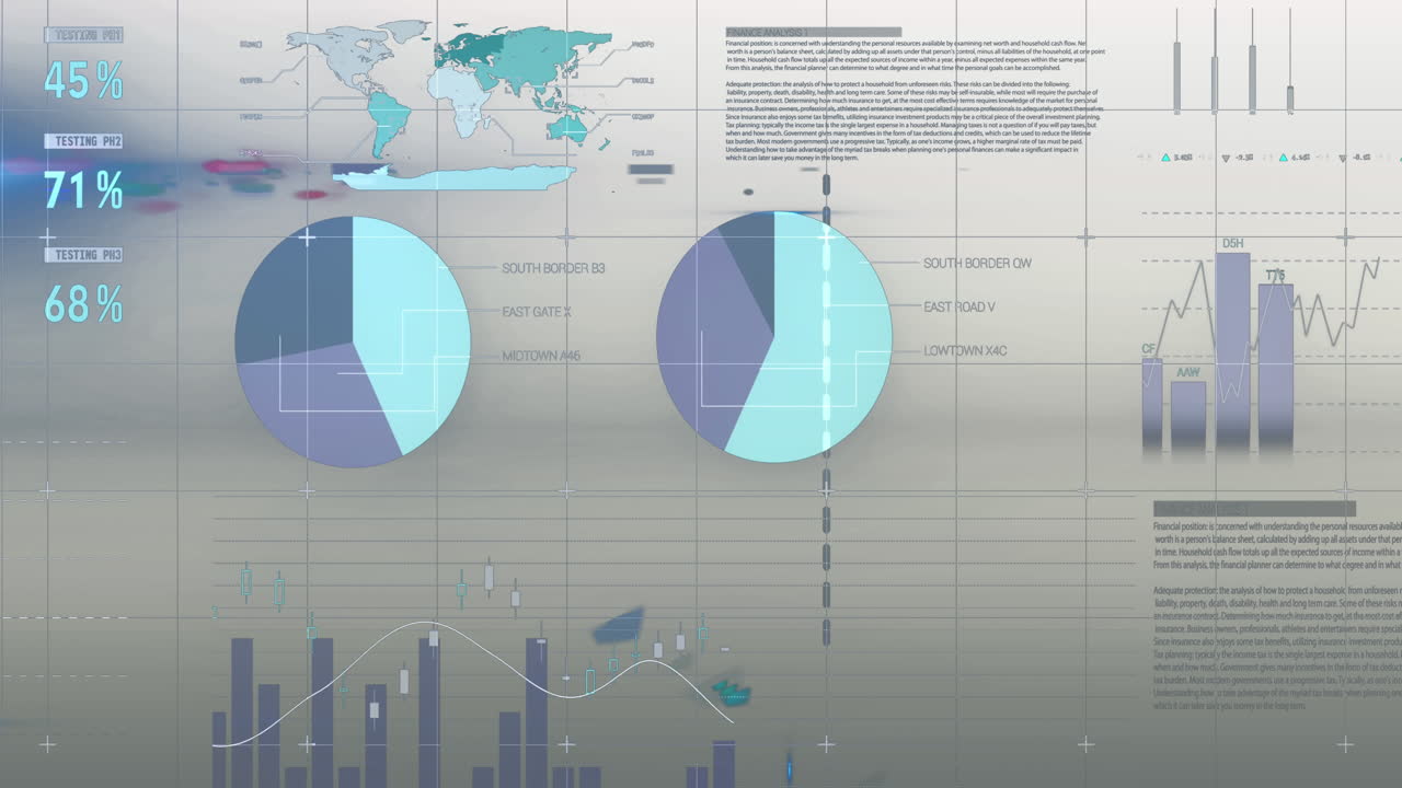 animación de la interfaz infográfica sobre el patrón de cuadrícula contra un fondo gris