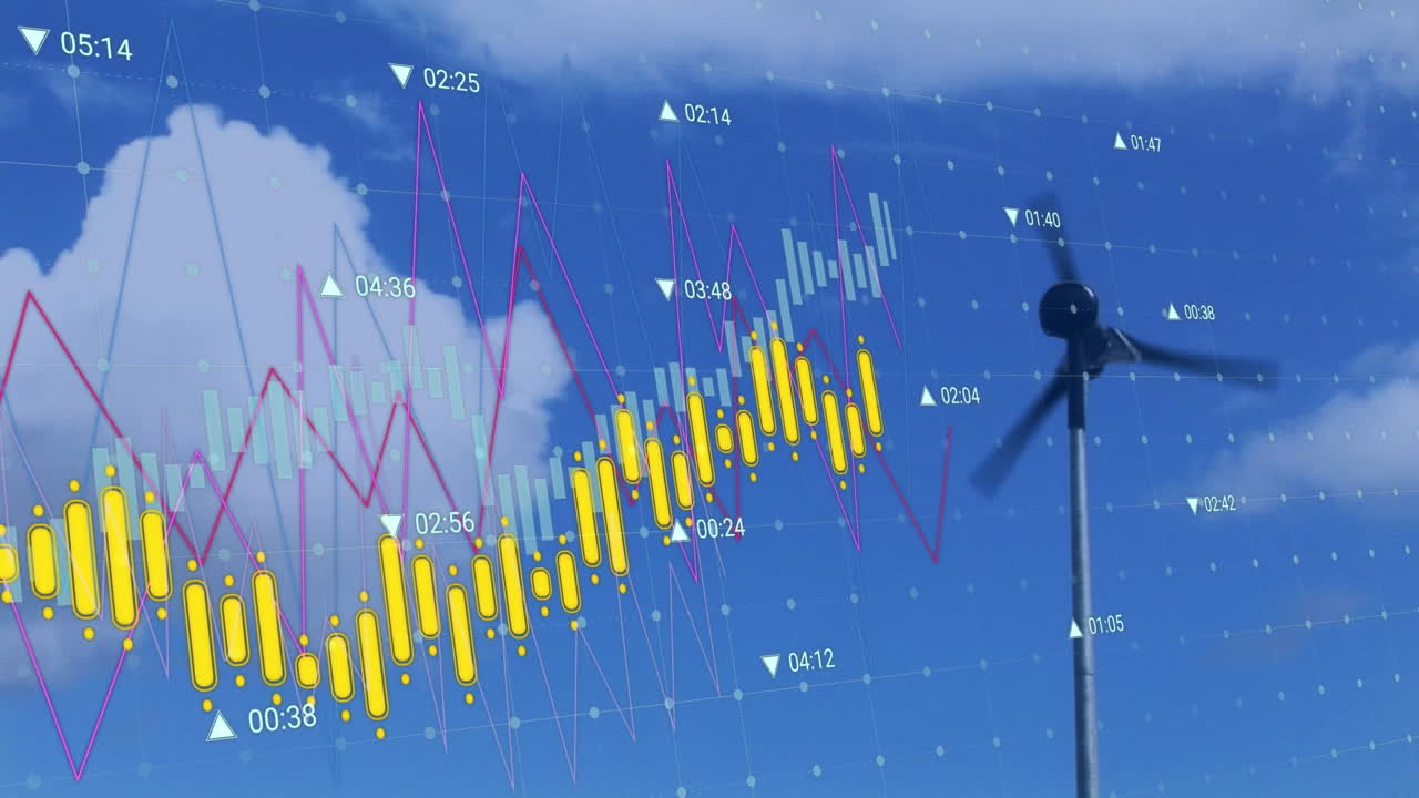 풍력 터빈에서 데이터 처리의 애니메이션