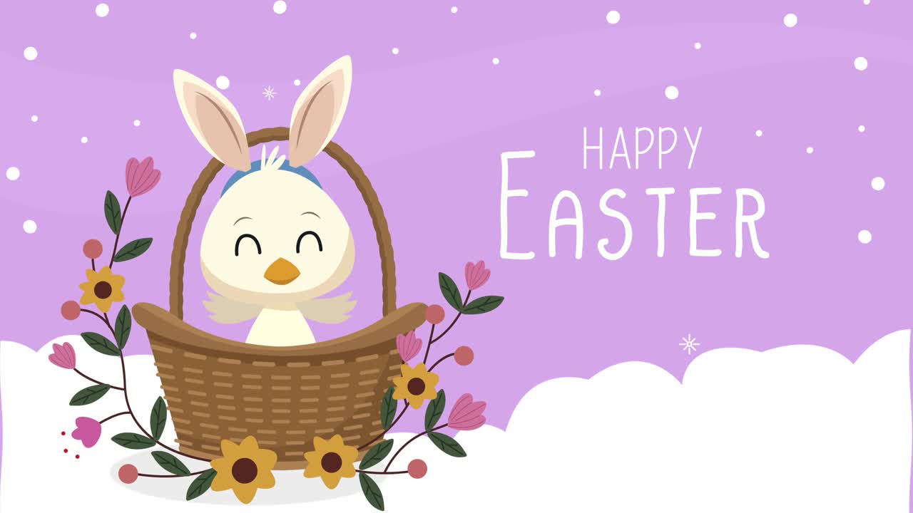happy easter lettering with duck in basket