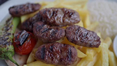 turkish kofta with fries and rice