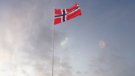 norway flag with fireworks background