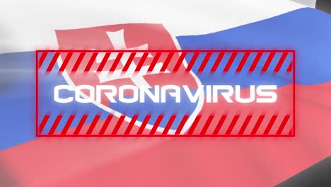 animación de la palabra coronavirus escrita sobre una bandera eslovaca en el fondo.