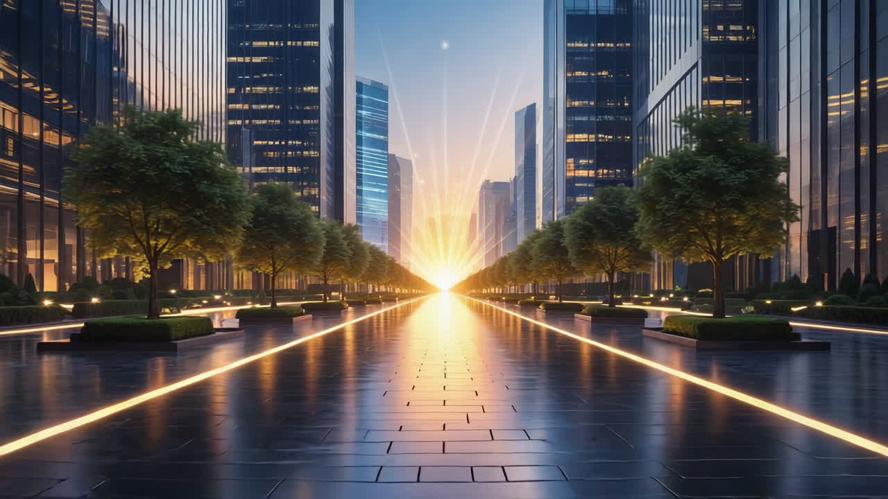 Futuristic City Boulevard with Sunrise Perspective