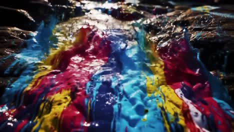 colorful paint flowing over rocks