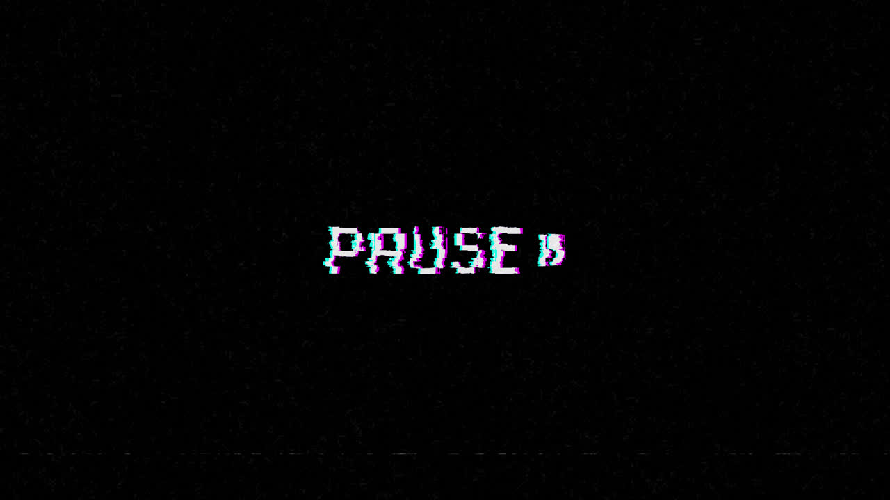 Glitchy Pixelated Pause Text with VHS Static Effect