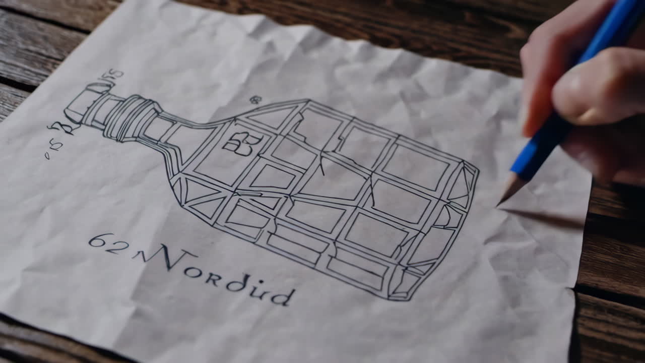 Dark Study with Candlelight and Map Drawing