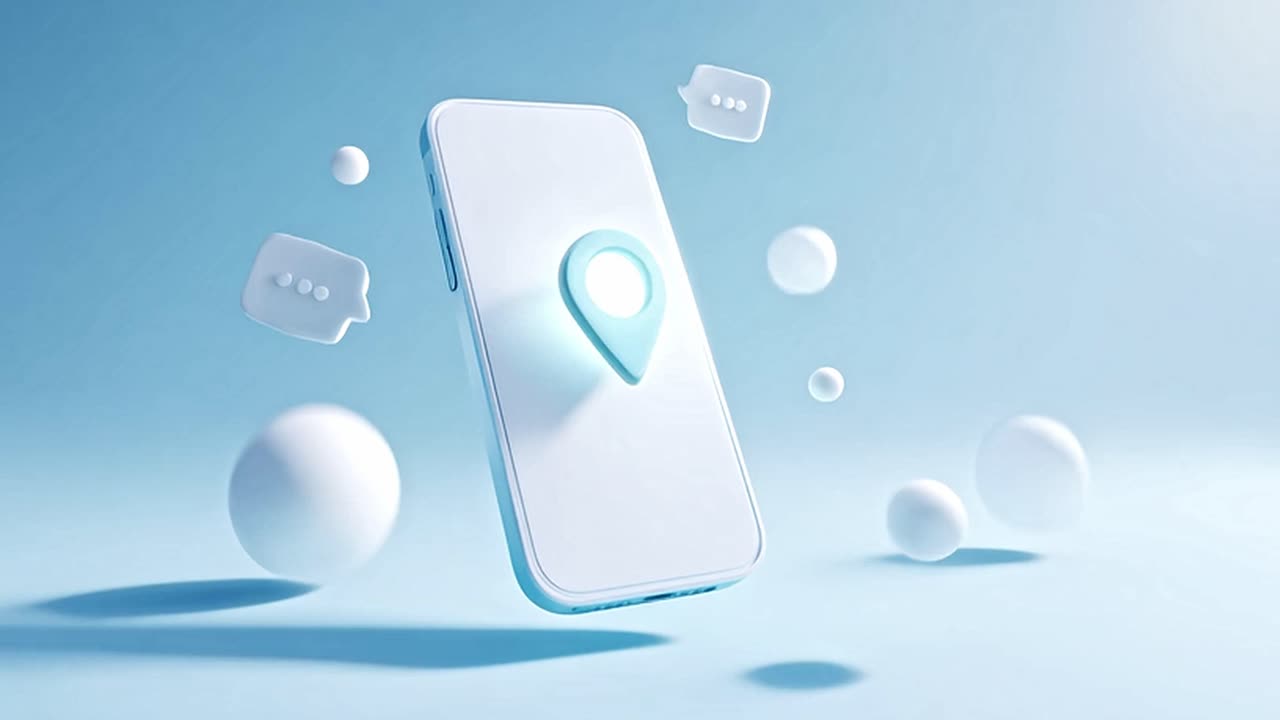 Smartphone with Location Pin and Chat Bubbles